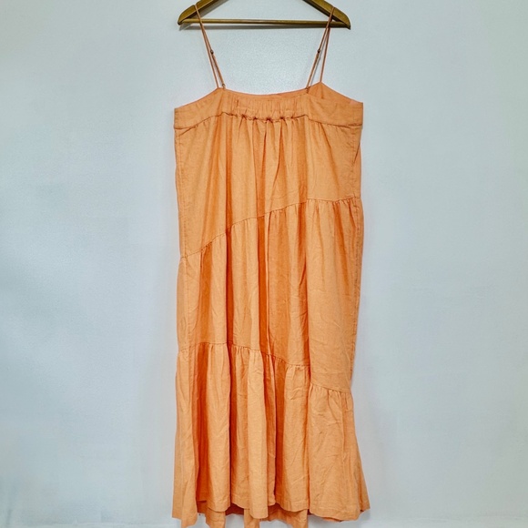 NWOT Abercrombie & Fitch Linen-blend Asymmetrical Tiered Maxi Dress Orange Sz XL - Picture 4 of 10